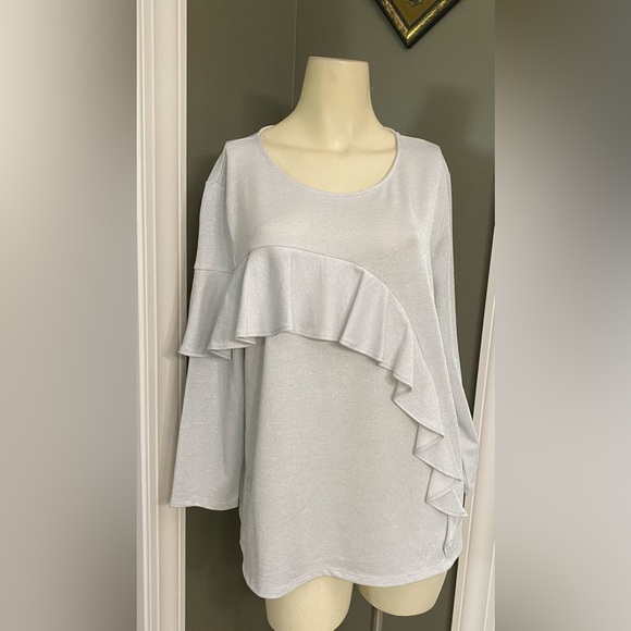 Ivanka Trump Sweater Pullover Asymmetric Ruffle Long Silver Womens Top Sparkle - Picture 13 of 16